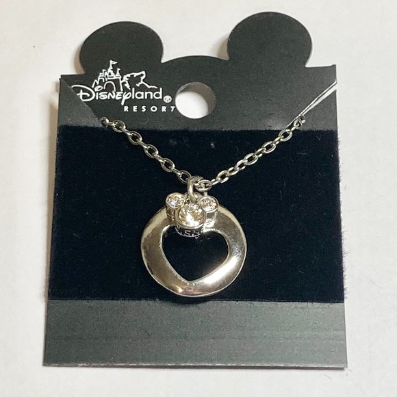 Vintage Disney Mickey Mouse Necklace Ears Heart Crystal Charm 18" Signed - Picture 4 of 9